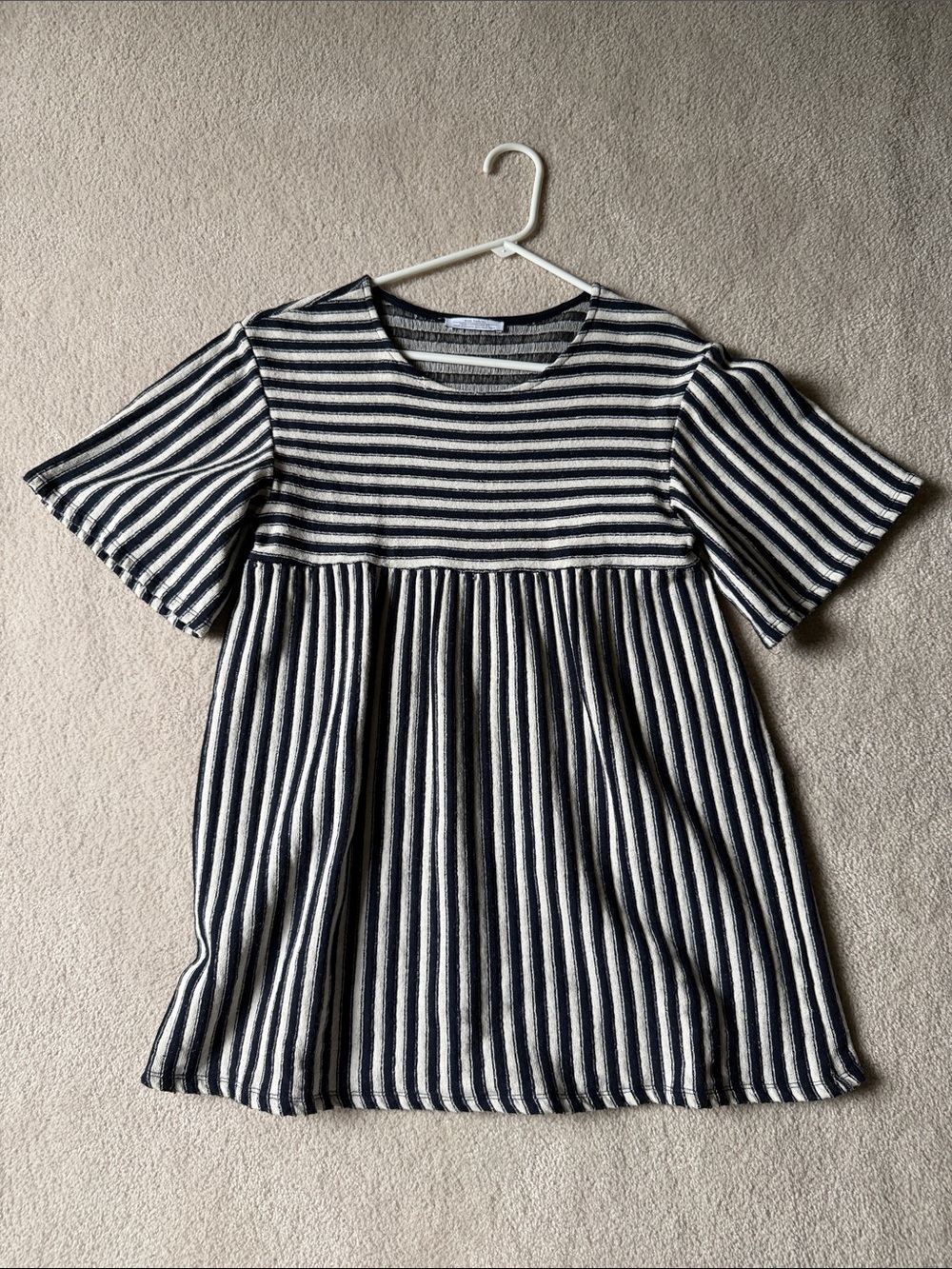 Zara Navy and Cream Striped Knit Long Tee